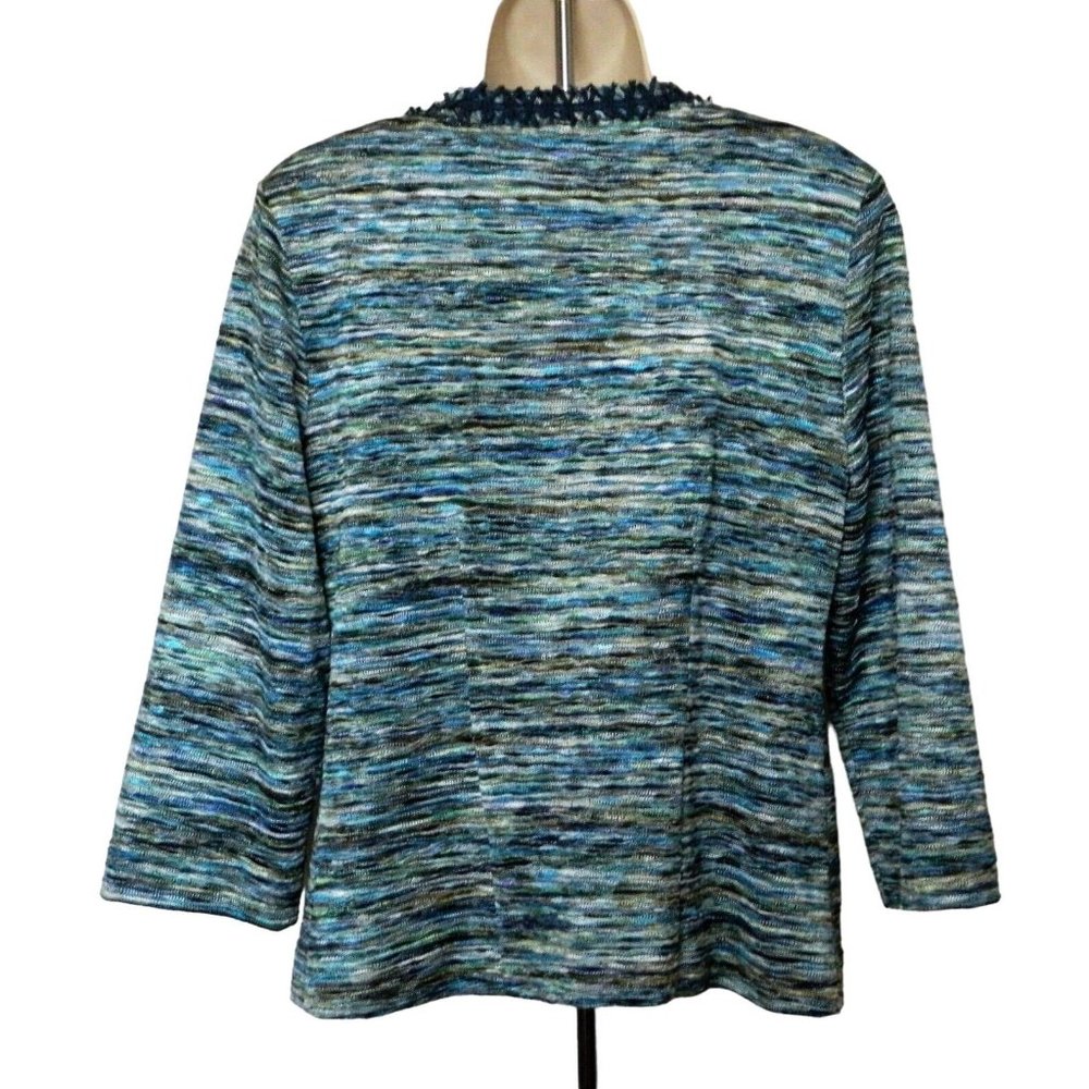 Chico's 0 Jacket S 4/6 Multi Color Blue Weave Pattern 3/4 Sleeve Polyester - Picture 5 of 9